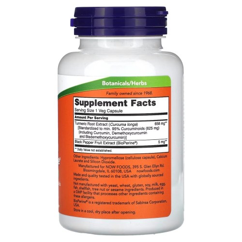 NOW Turmeric Curcumin with BioPerine, 90 вегакапсул CN20111-1 NOW NOW Turmeric Curcumin with BioPerine, 90 вегакапсул CN20111-1 NOW
