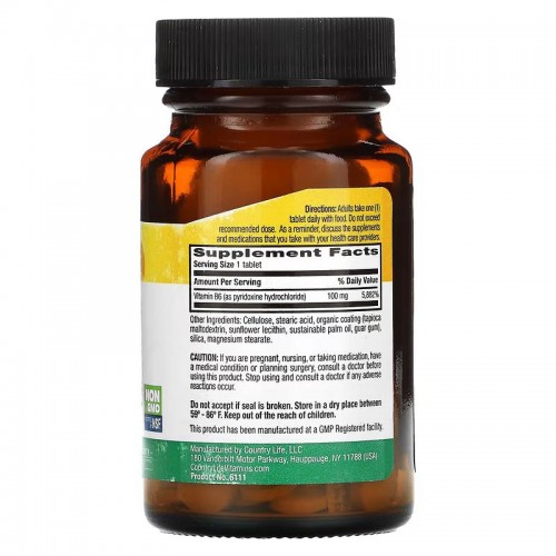 Country Life Vitamin B6 100 mg, 100 таблеток CN13279 Country Life Country Life Vitamin B6 100 mg, 100 таблеток CN13279 Country Life