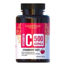 Golden Pharm Vitamin C 500 mg with Acerola, 100 таблеток - Полуниця Golden Pharm Vitamin C 500 mg with Acerola, 100 таблеток - Полуниця