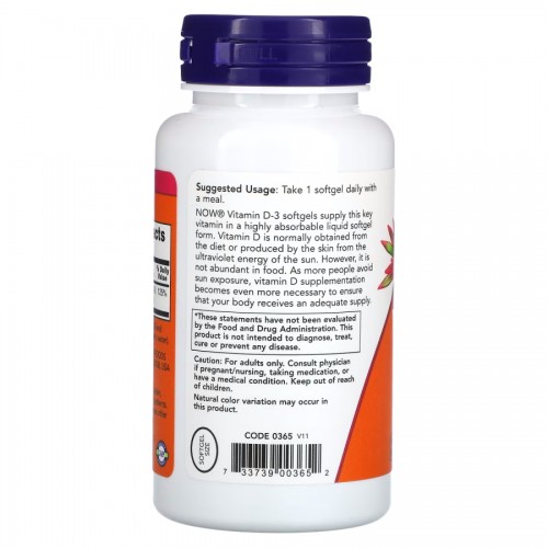 NOW Vitamin D3 1000 IU, 180 капсул CN6225 NOW NOW Vitamin D3 1000 IU, 180 капсул CN6225 NOW
