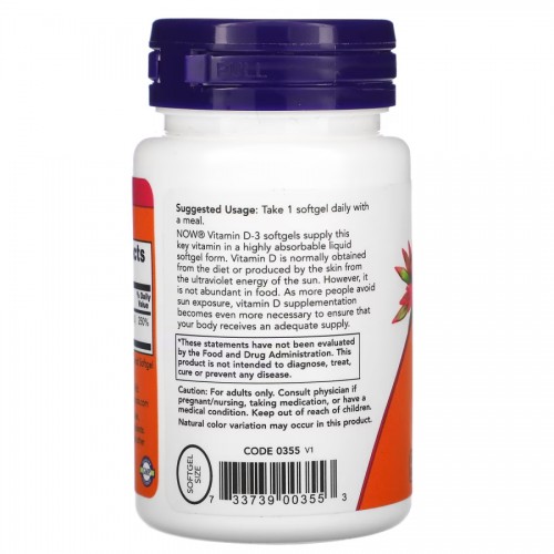 NOW Vitamin D3 2000 IU, 30 капсул CN6228 NOW NOW Vitamin D3 2000 IU, 30 капсул CN6228 NOW