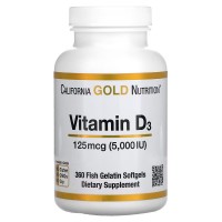 California Gold Nutrition Vitamin D3 125 mcg, 360 рыбных капсул California Gold Nutrition Vitamin D3 125 mcg, 360 рыбных капсул