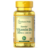 Puritan's Pride Vitamin D3 400 IU, 250 таблеток Puritan's Pride Vitamin D3 400 IU, 250 таблеток