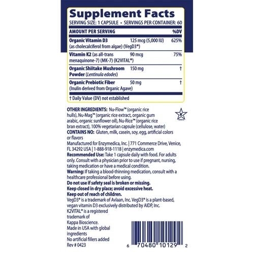 Enzymedica Vitamin D3 + Vitamin K2, 60 капсул CN15531 Enzymedica Enzymedica Vitamin D3 + Vitamin K2, 60 капсул CN15531 Enzymedica