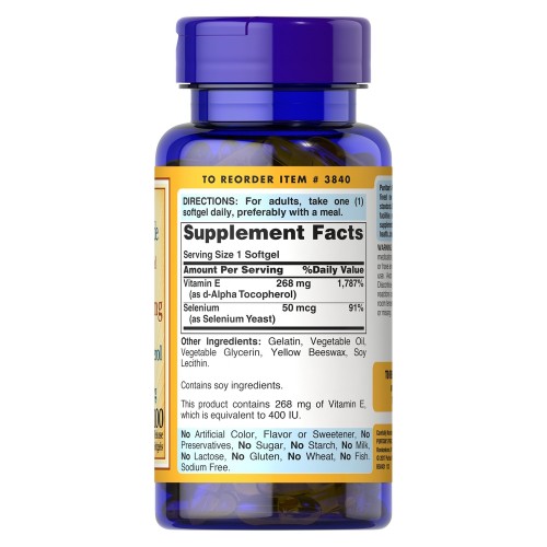 Puritan's Pride Vitamin E 400 IU (268 mg), 100 капсул CN13109 Puritan's Pride Puritan's Pride Vitamin E 400 IU (268 mg), 100 капсул CN13109 Puritan's Pride