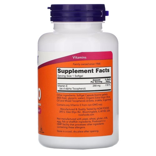 NOW Vitamin E-400 D-Alpha Tocopheryl, 250 капсул CN4477 NOW NOW Vitamin E-400 D-Alpha Tocopheryl, 250 капсул CN4477 NOW