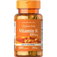 Puritan's Pride Vitamin K 100 mcg, 100 таблеток Puritan's Pride Vitamin K 100 mcg, 100 таблеток