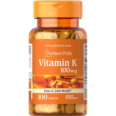 Puritan's Pride Vitamin K 100 mcg, 100 таблеток Puritan's Pride Vitamin K 100 mcg, 100 таблеток