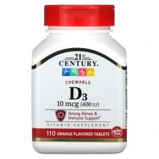 Витамины и минералы 21st Century Vitamin D3 10 mcg, 110 жевательных таблеток Апельсин
