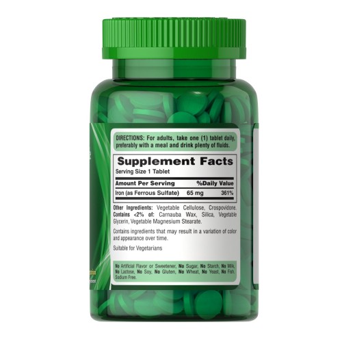 Витамины и минералы Puritan's Pride Iron Ferrous Sulfate 65 mg, 100 таблеток CN12877 Витамины и минералы Puritan's Pride Iron Ferrous Sulfate 65 mg, 100 таблеток CN12877