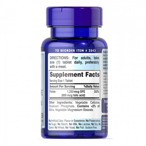 Puritan's Pride Folic Acid 800 mcg, 250 таблеток CN4663 Puritan's Pride Puritan's Pride Folic Acid 800 mcg, 250 таблеток CN4663 Puritan's Pride