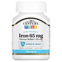 21st Century Iron 65 mg High-Potency, 120 таблеток 21st Century Iron 65 mg High-Potency, 120 таблеток