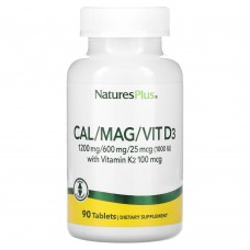 Natures Plus Cal/Mag/Vit D3 with Vitamin K2, 90 таблеток Natures Plus Cal/Mag/Vit D3 with Vitamin K2, 90 таблеток